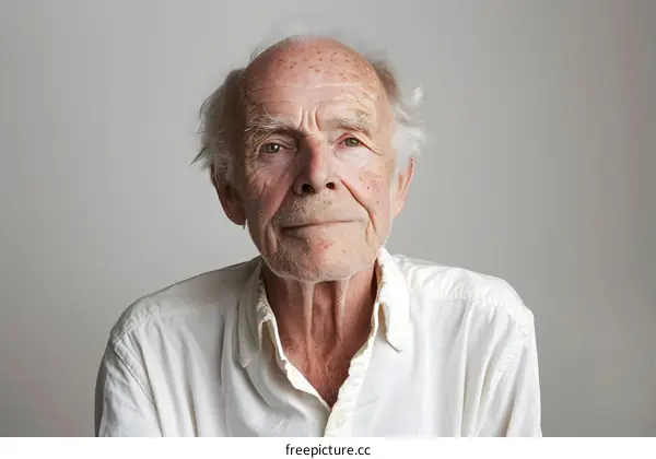 Portrait of an Elderly Man with White Hair and Wrinkles