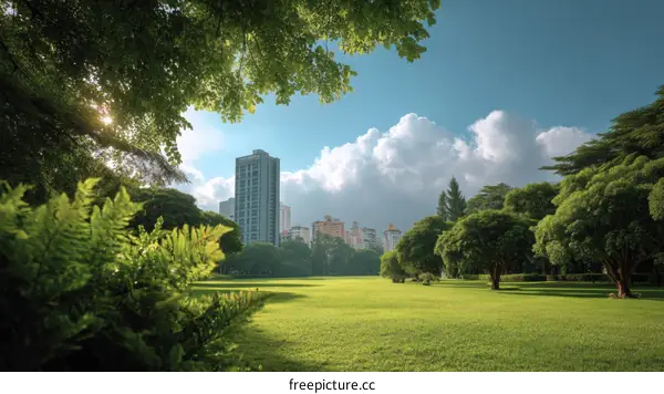 City Park Landscape with Sunny Sky