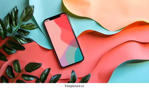 Modern Smartphone on Colorful Paper Background