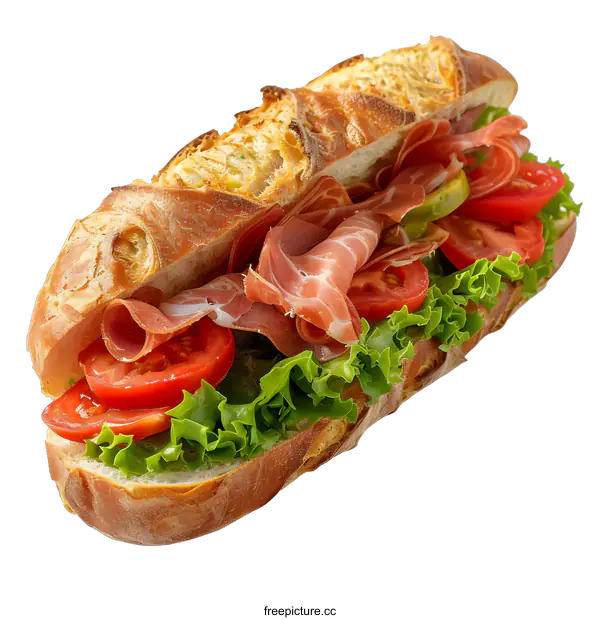 [Transparent Background PNG]Ham sandwich with tomato and lettuce