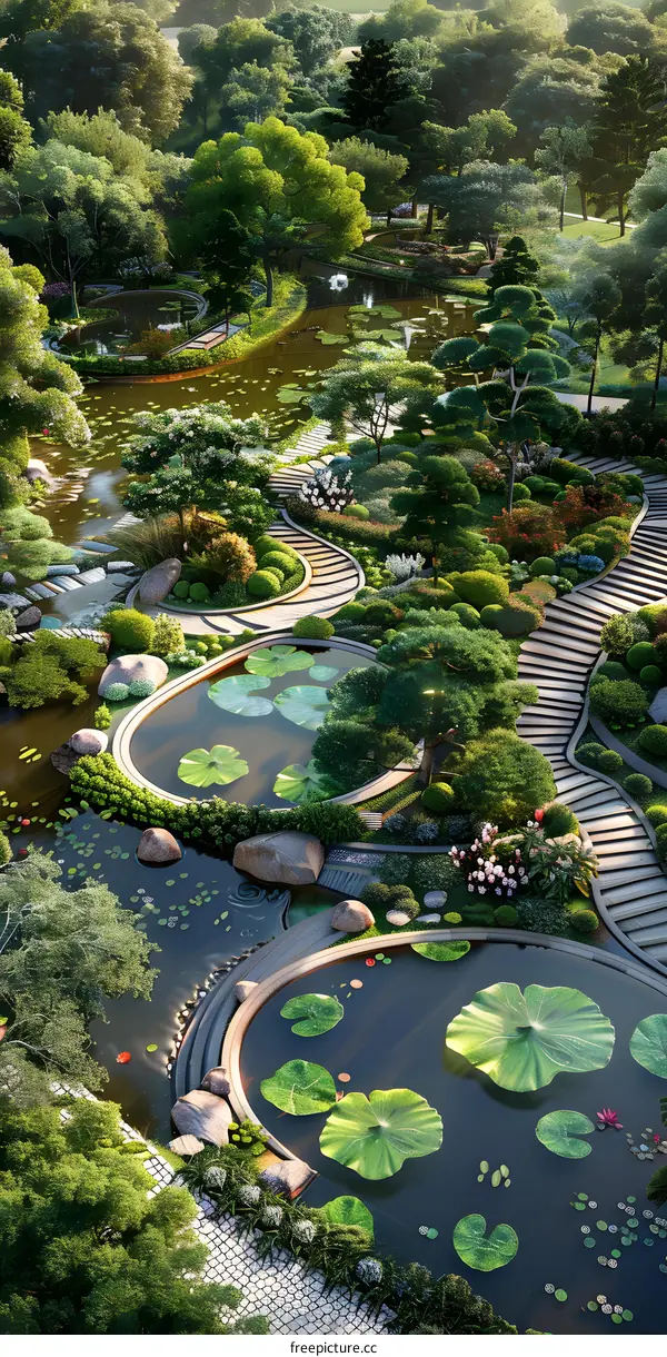 A birds eye view of a Chinese garden