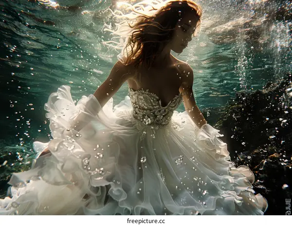Underwater Bride in White Wedding Dress