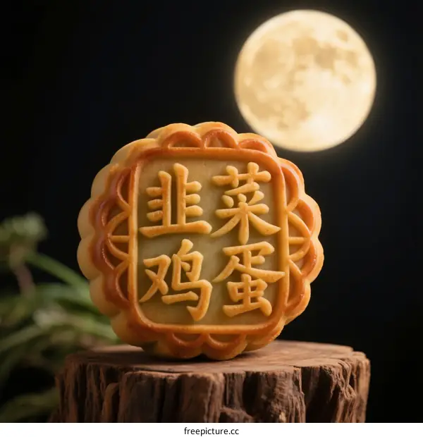 Mooncake with leek egg filling under the full moon