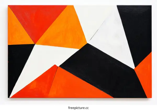 Abstract Geometric Composition of Triangles in Orange Red and Black
