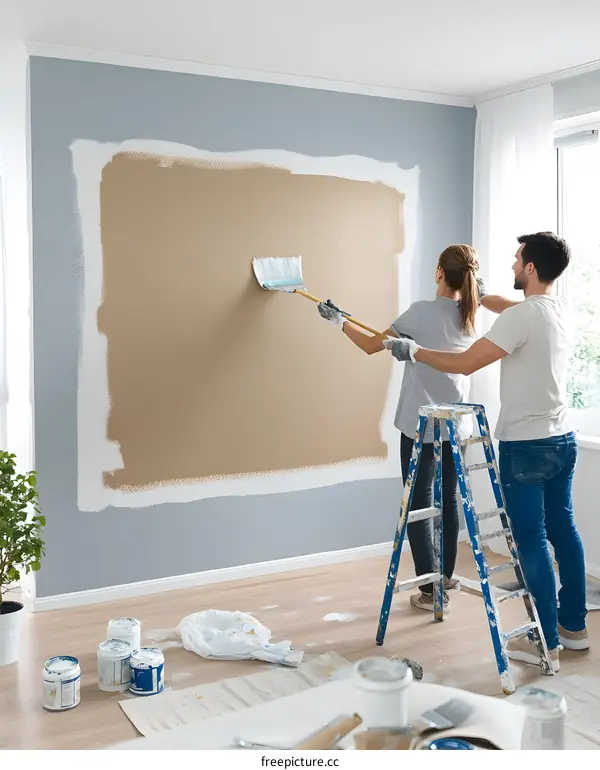 Couple Painting Wall in Their Home
