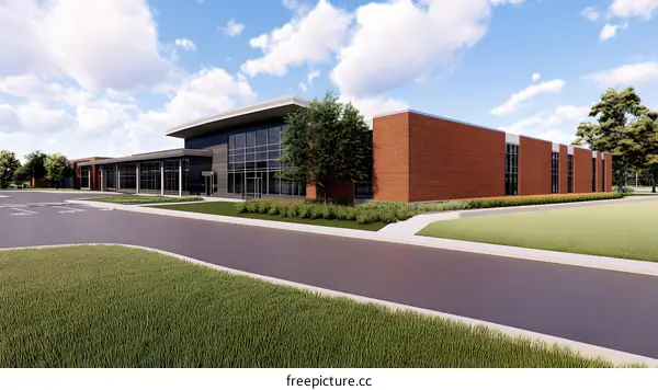 Modern Brick Building With Glass Windows