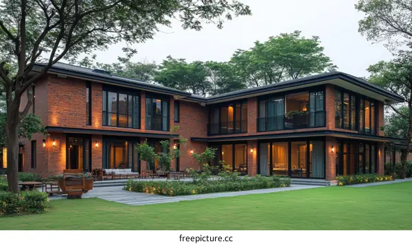 Modern Brick House Exterior Design with Garden