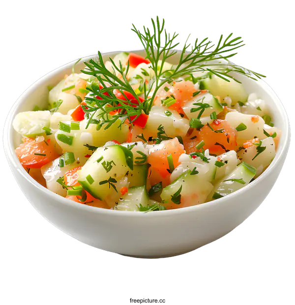 [Transparent Background PNG]Fresh Cucumber Salad in White Bowl