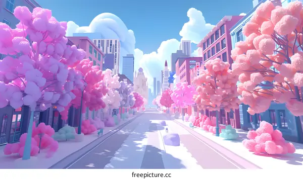 Pink City Street Illustration