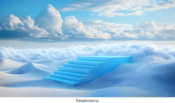 Blue Stairs Leading To The Clouds