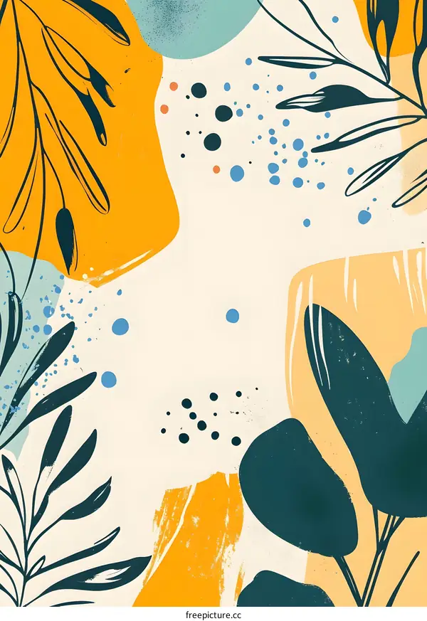 Abstract Floral Background with Blue and Yellow Colors