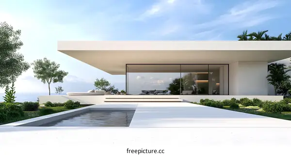 Modern Minimalist House with Pool and Large Glass Windows