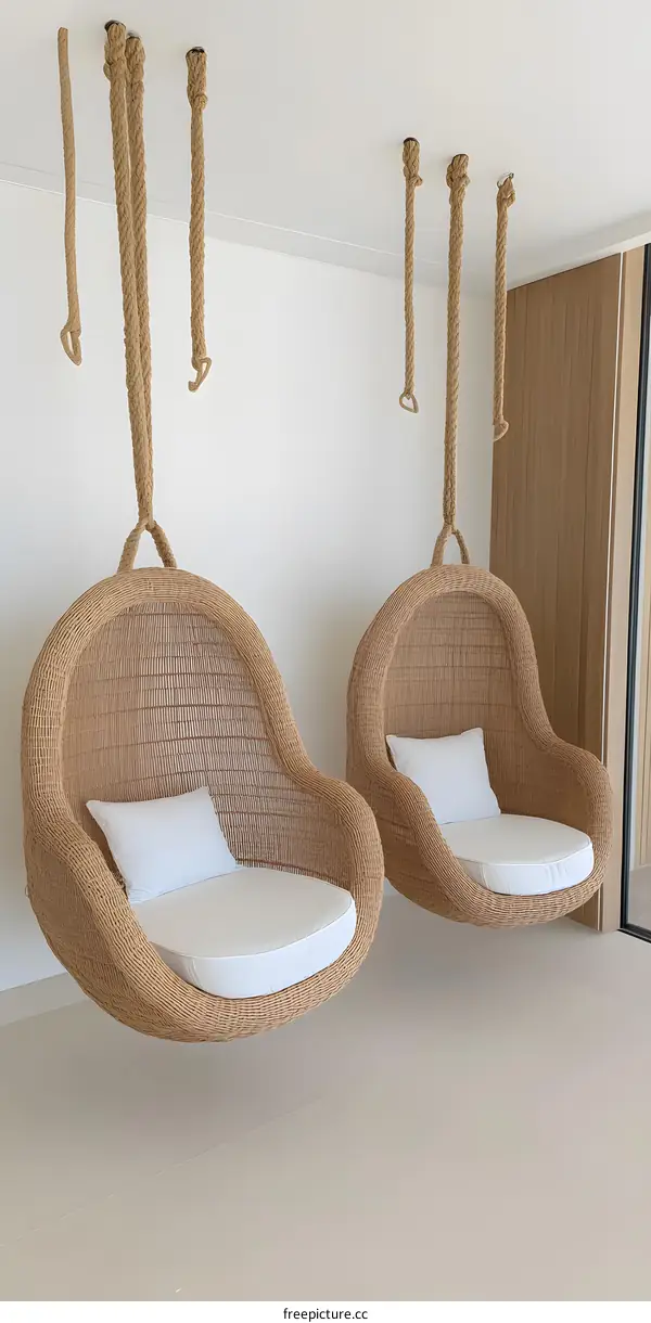 Modern Rattan Hanging Chairs in Interior Design