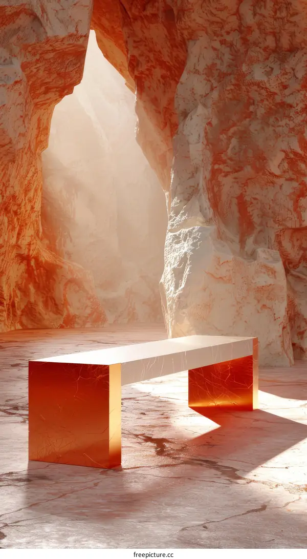 Modern Marble Bench in a Cave-like Setting