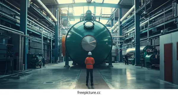 Engineer standing in front of the distillation column