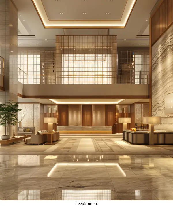 Modern and Luxurious Hotel Lobby with Comfortable Seating and Bright Interior