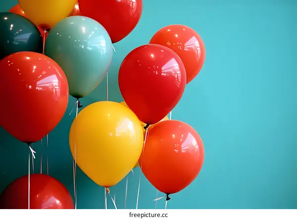 Colorful Balloons on Turquoise Background