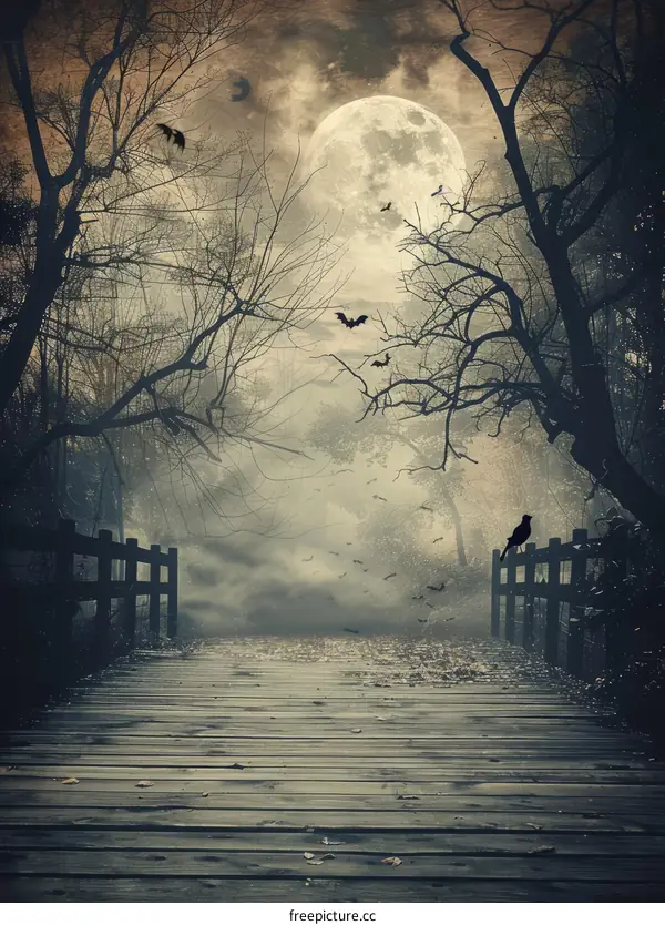 Eerie Full Moon Night in the Forest