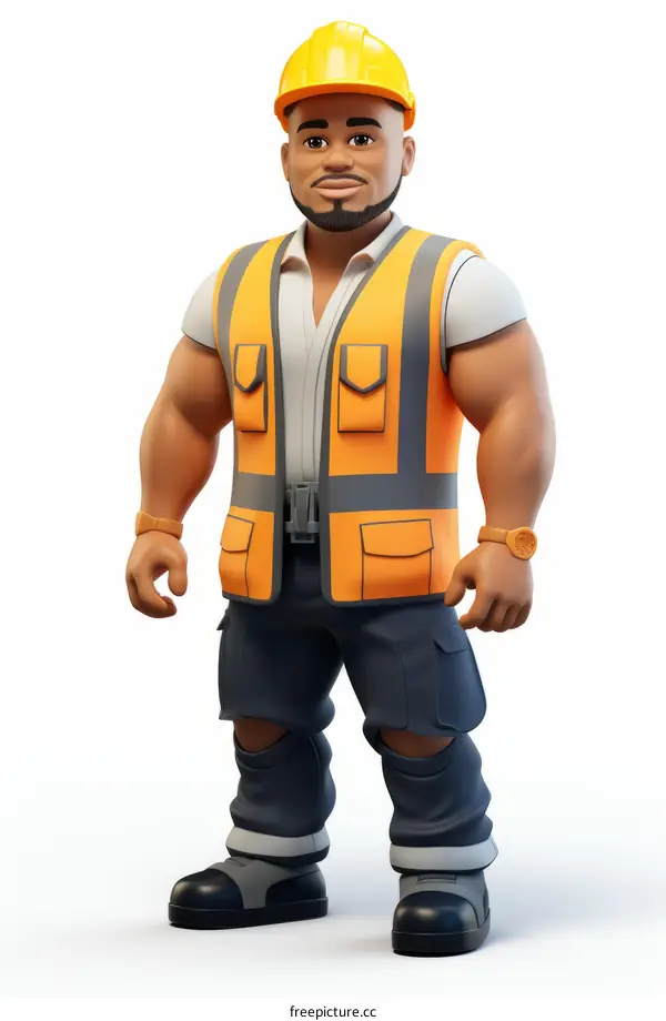 Black construction worker wearing hardhat and safety vest