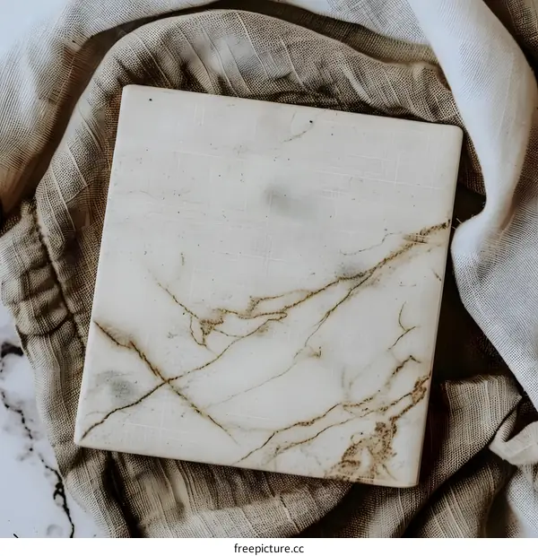 White Marble Tile With Linen Fabric Background