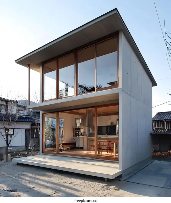 Modern Concrete House with Large Glass Windows
