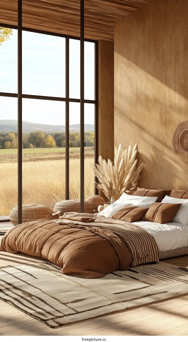 Bohemian Bedroom with Large Window View