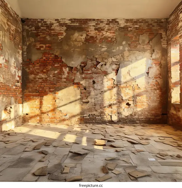 An abandoned room with sunlight shining through the window