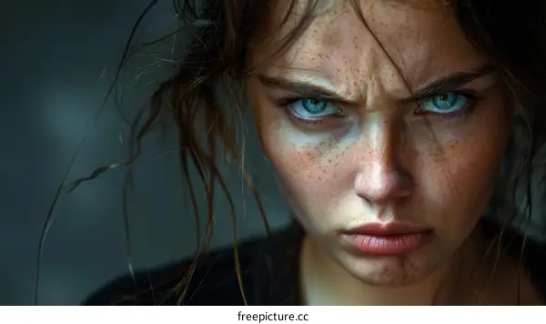 Close Up Portrait of a Woman with Intense Expression