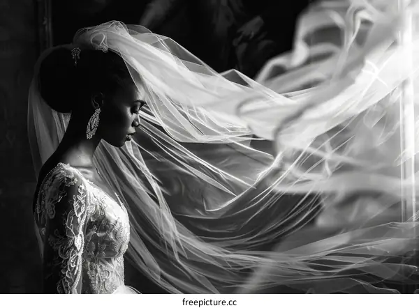 A bride with a beautiful veil
