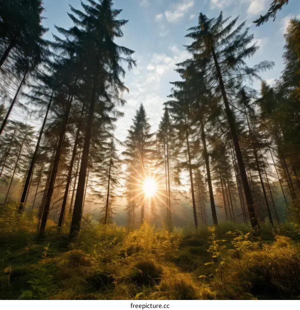 Pine trees in the morning sun