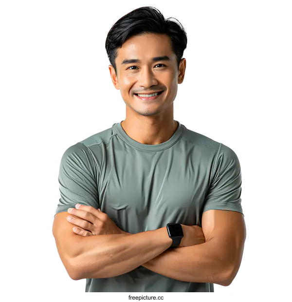 [Transparent Background PNG]Portrait of a smiling Asian man in sportswear