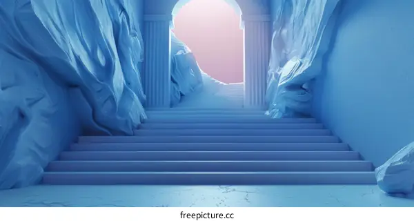 Abstract Blue Stairway to Light