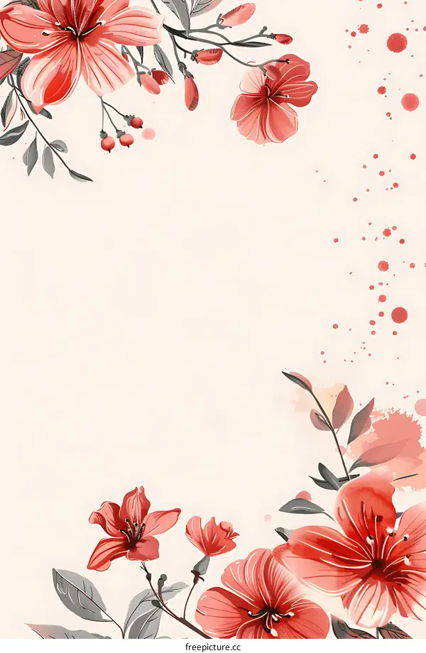 Watercolor Red Flowers Frame