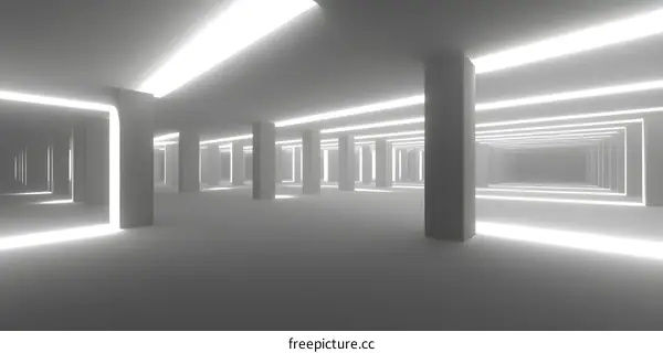 White Empty Tunnel With Neon Lights