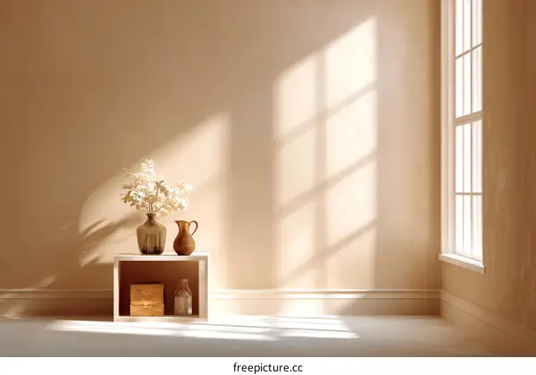 Empty Room Interior Design with Sunlight and Decor