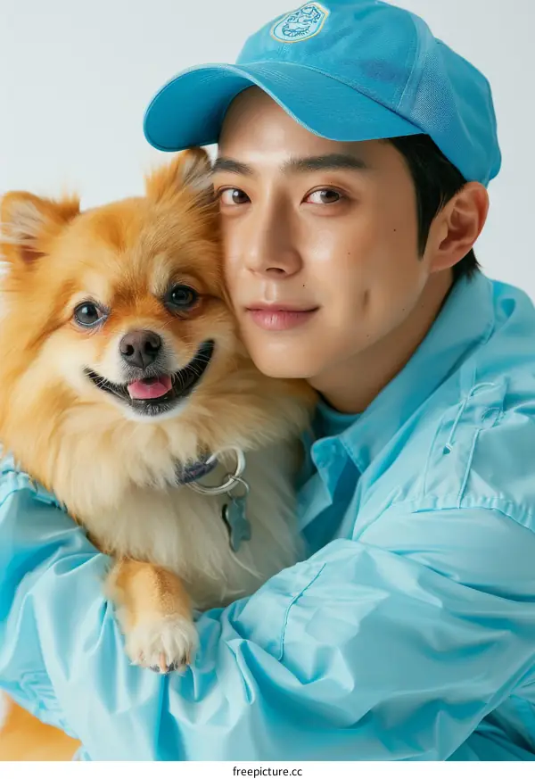 South Korean actor Lee Min-ho poses with a dog