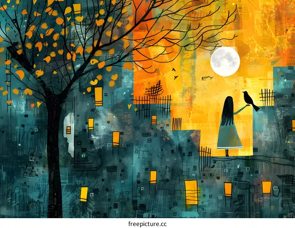 girl and bird on the rooftop