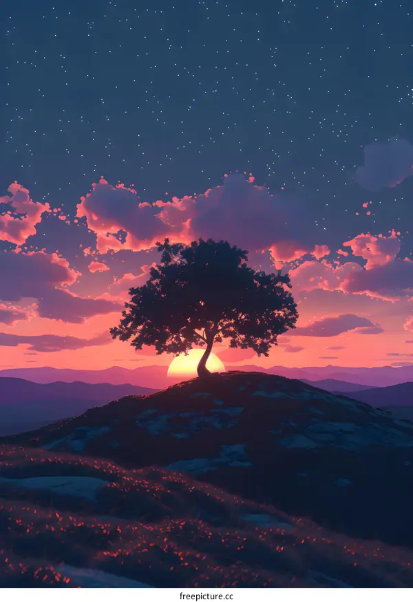 Sunset Tree Silhouette Landscape