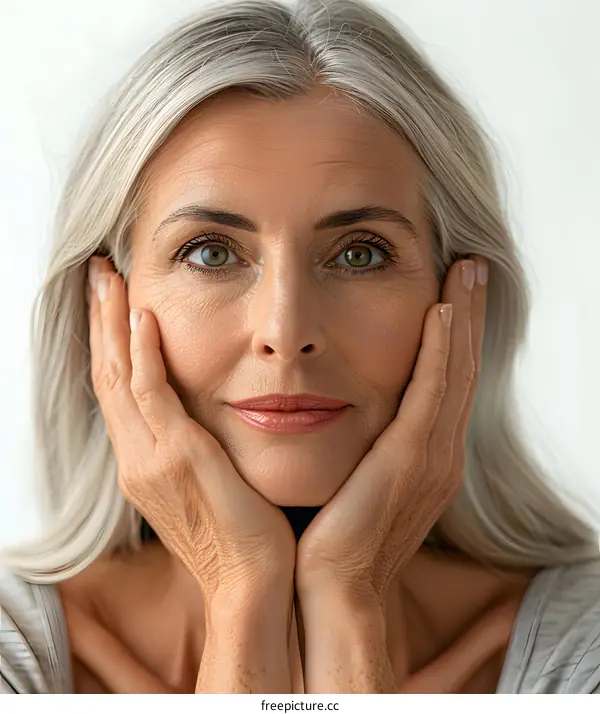 Close Up Portrait of a Beautiful Senior Woman with Gray Hair