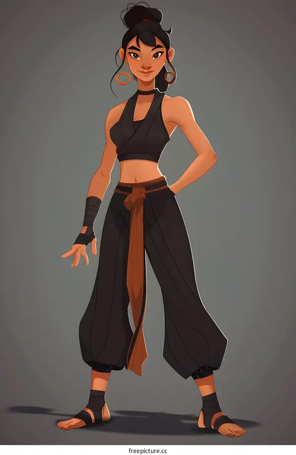 An Asian woman wearing a black outfit