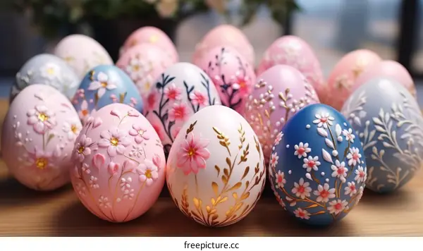 Ornate Easter eggs with floral designs