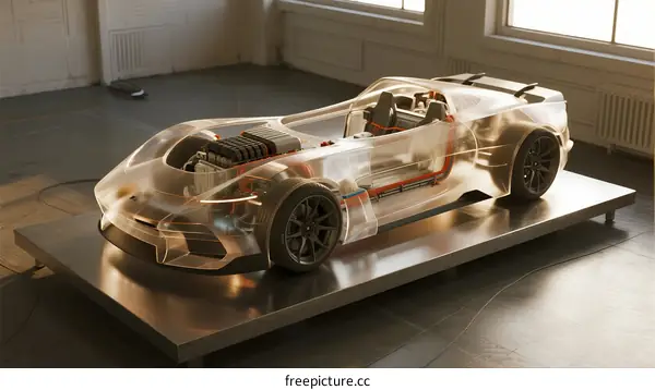 Transparent Prototype Sports Car with Engine Visible