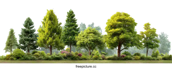 [Transparent Background PNG]Colorful Trees in a Lush Garden Landscape