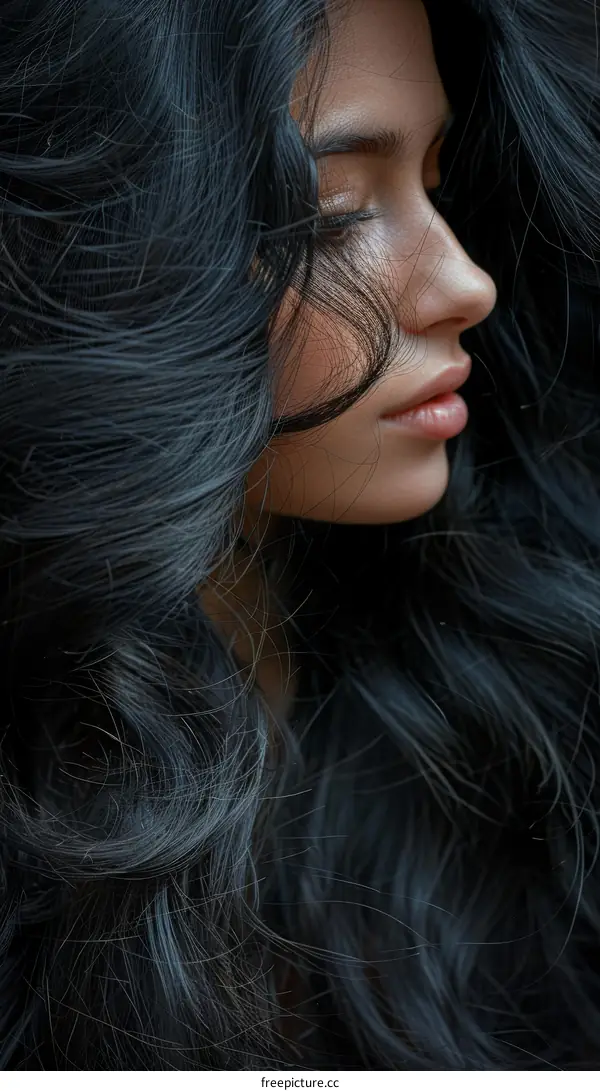 Brunette woman with beautiful thick long curly hair