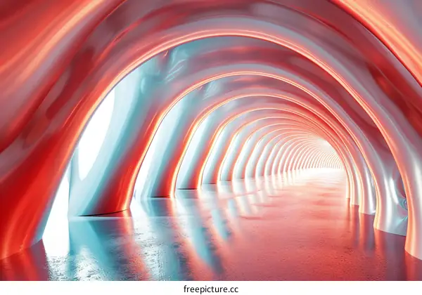 Futuristic Tunnel with Glowing Arches