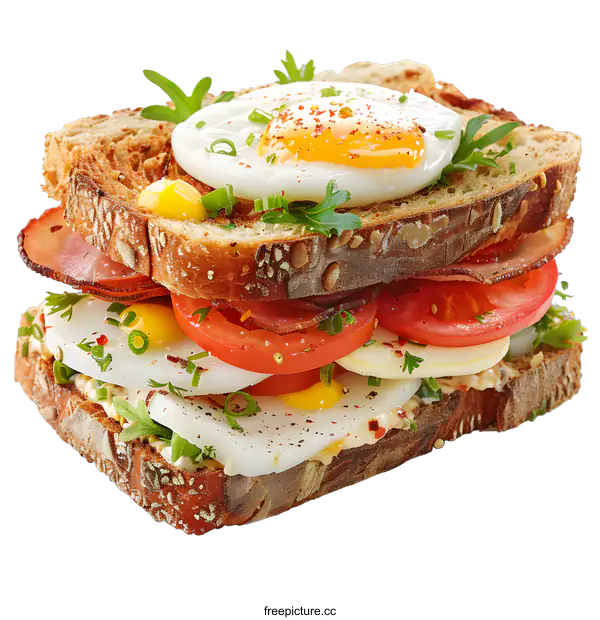 [Transparent Background PNG]A sandwich with bacon, tomato, egg and cheese