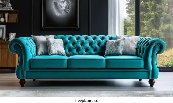 Teal Chesterfield Sofa in Modern Living Room