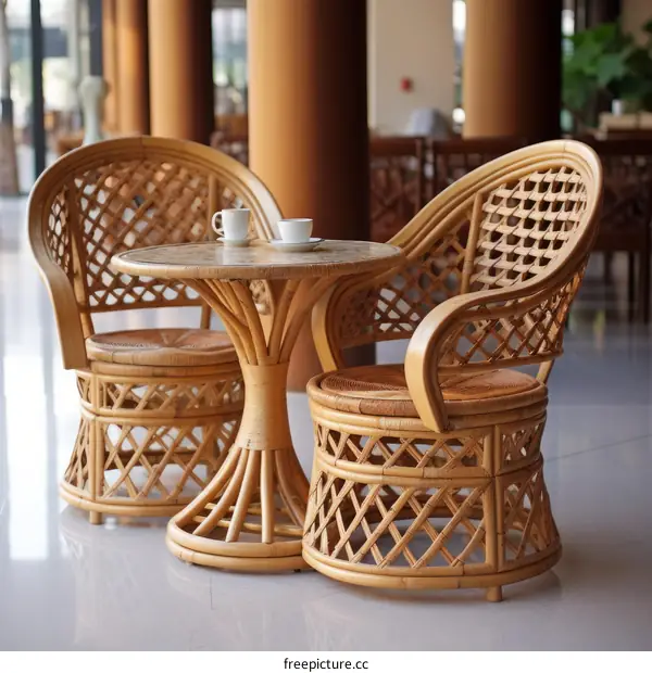 Two Wicker Chairs and a Table