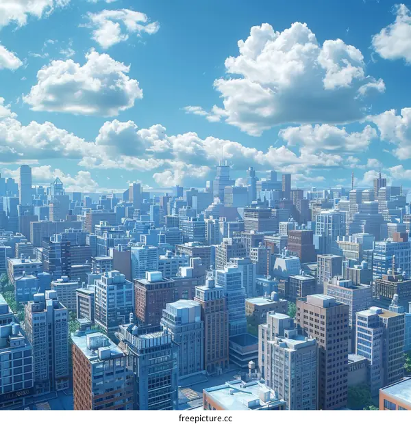 Modern City Skyline with Towering Buildings
