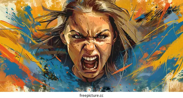 A woman screaming with an angry expression on her face